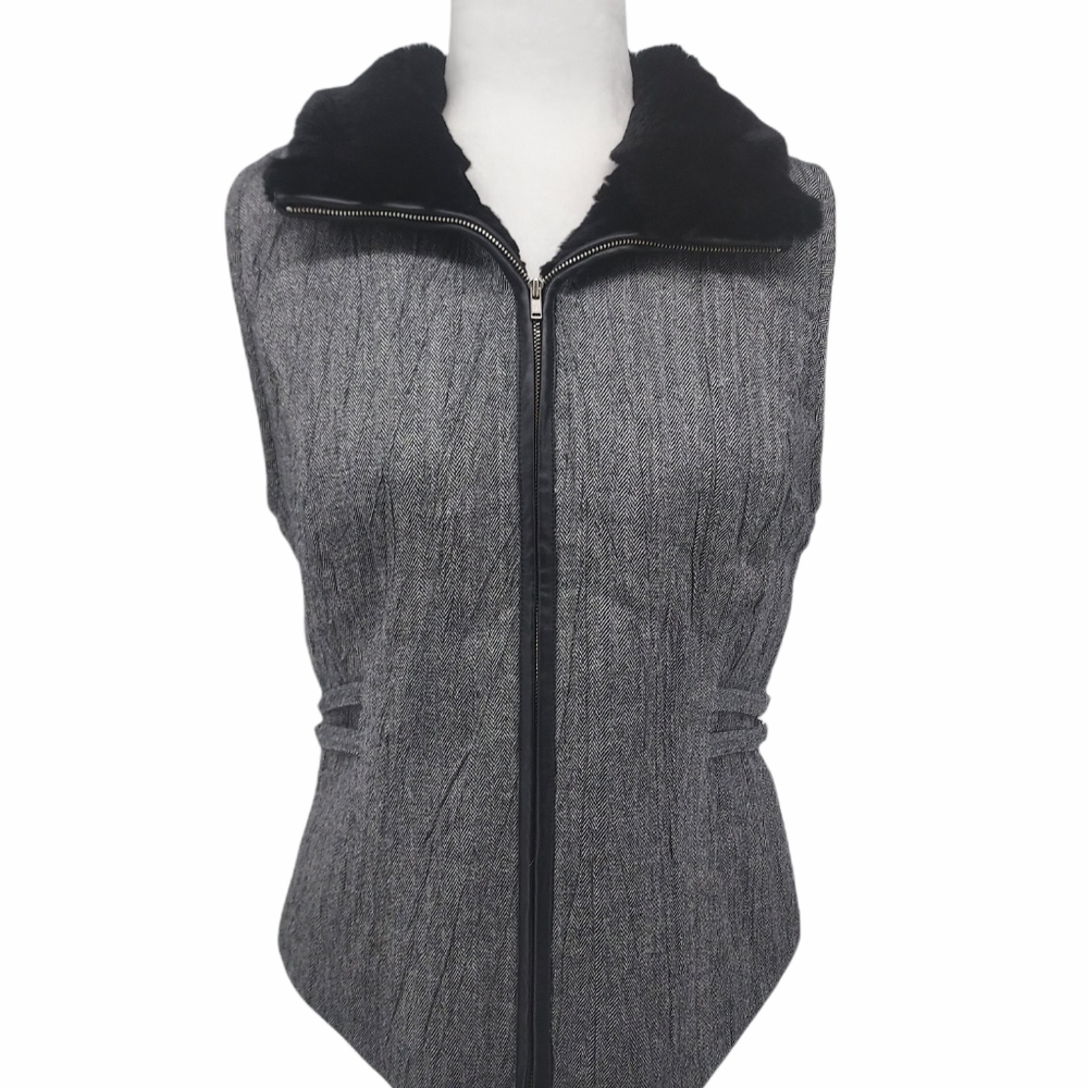 lilly Grey Wool vest with Rabbit hair